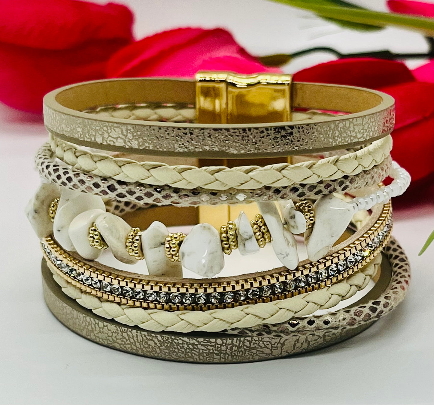 Gemstone Multi-Strand Layered Bracelet For Women