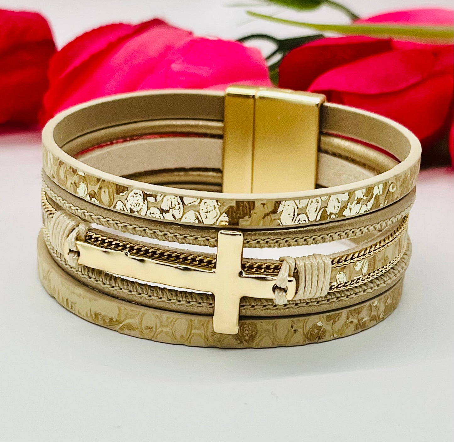 Sideways Cross Multi-Strand Layered Bracelet
