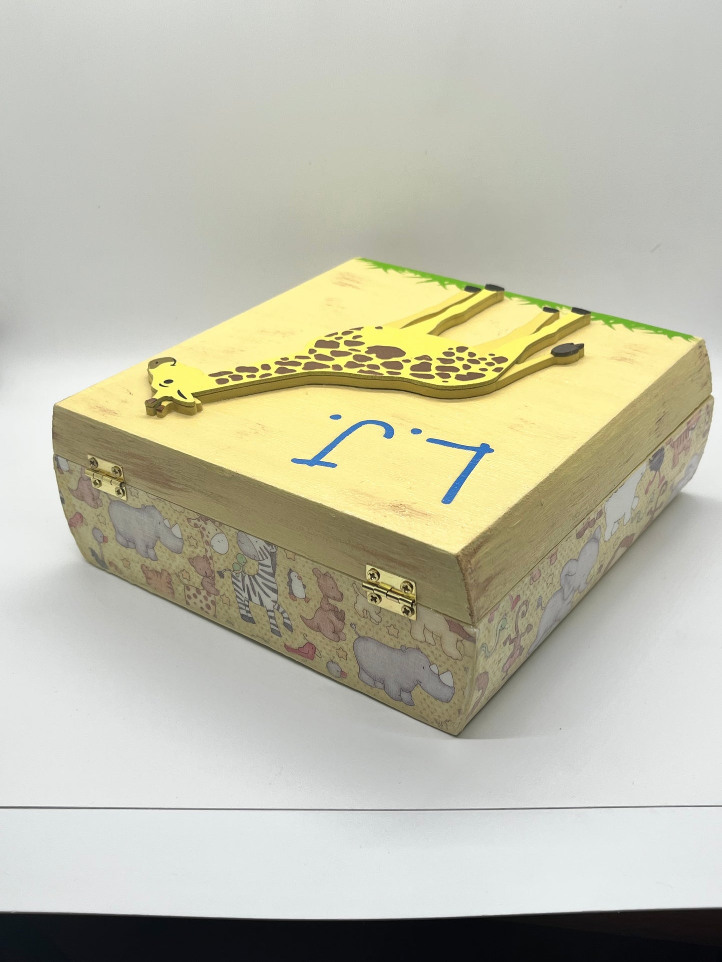Personalized Safari Keepsake Jewelry Box – Handmade Wooden Decoupage Memory Box – Baby Shower Gift