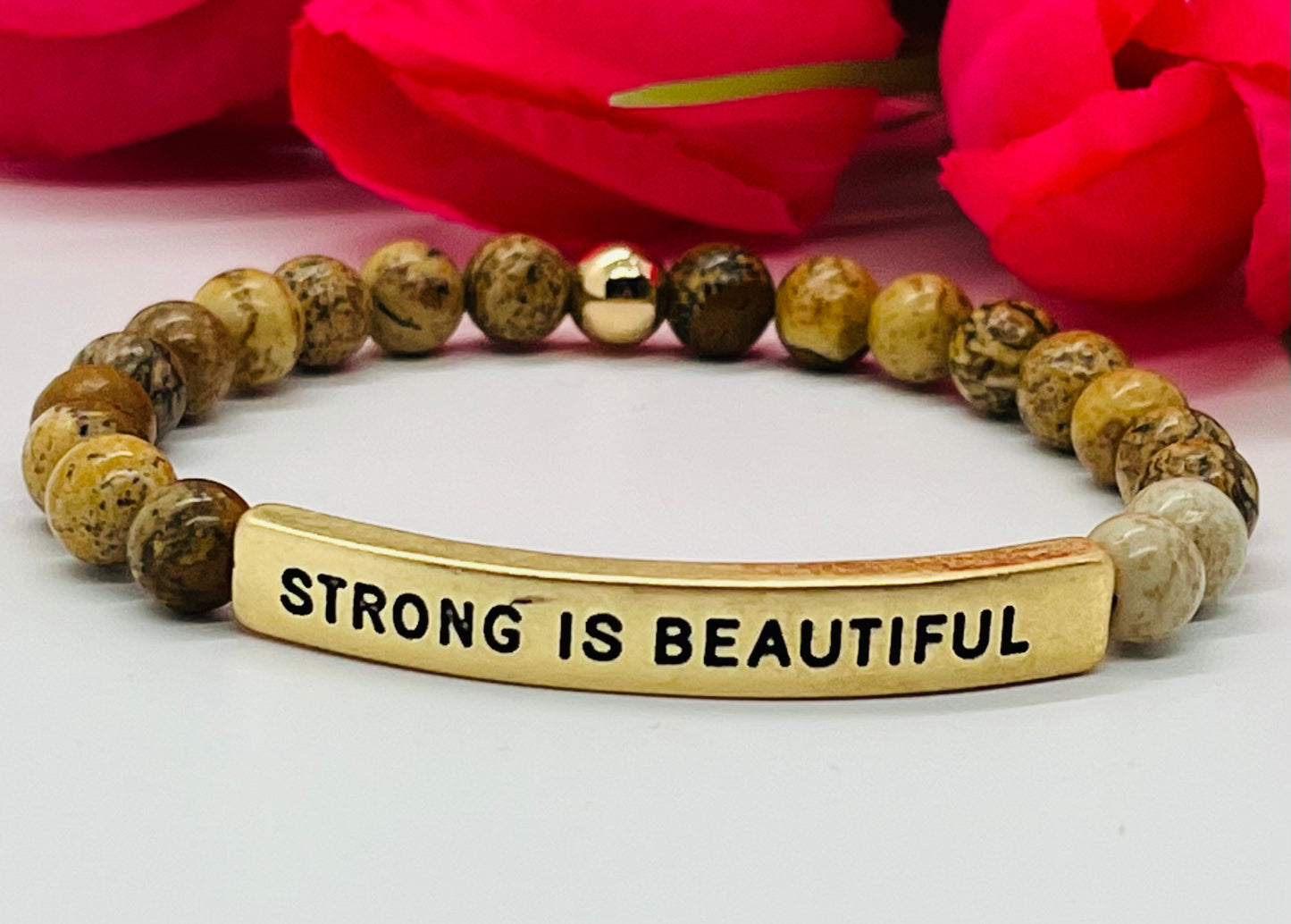 Strong Is Beautiful Inspirational Beaded Bracelet
