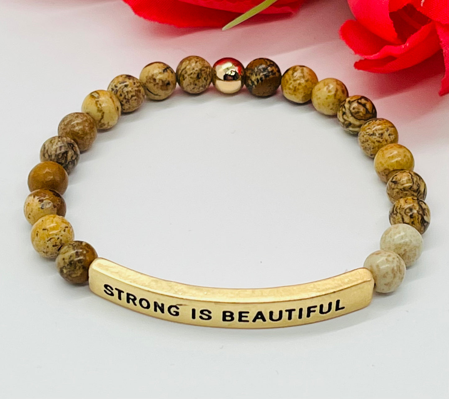 Strong Is Beautiful Inspirational Beaded Bracelet