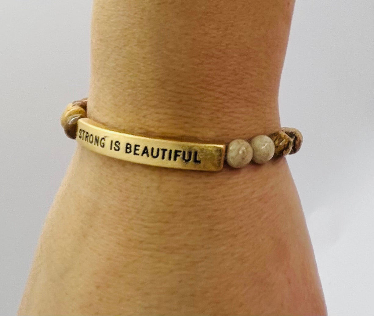 Strong Is Beautiful Inspirational Beaded Bracelet