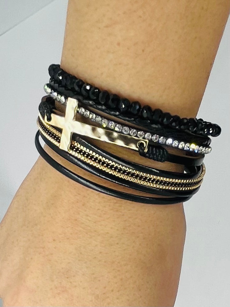 Sideways Cross Multi Strand Bracelet For Women