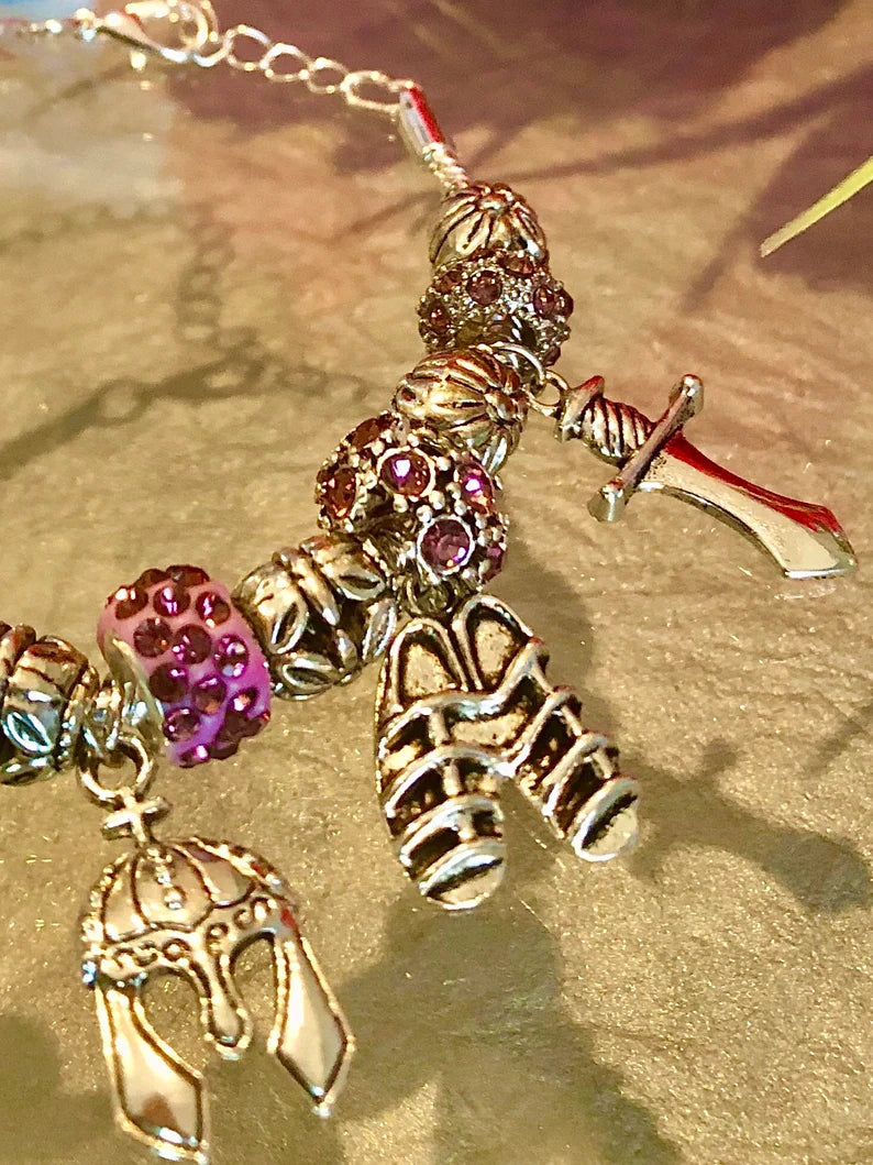Armor of God Charm Bracelet, Mauve