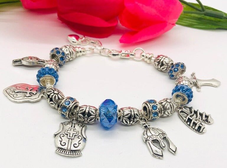 Armor of God Charm Bracelet, Indigo Blue