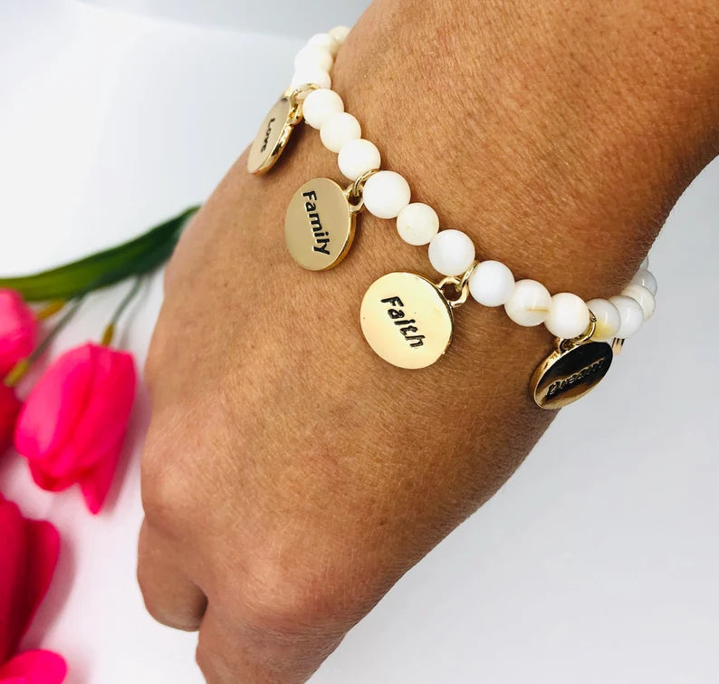 Gold Inspirational Charm Beaded Bracelet