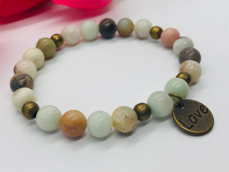 Love Charm, Gemstone Beaded Bracelet