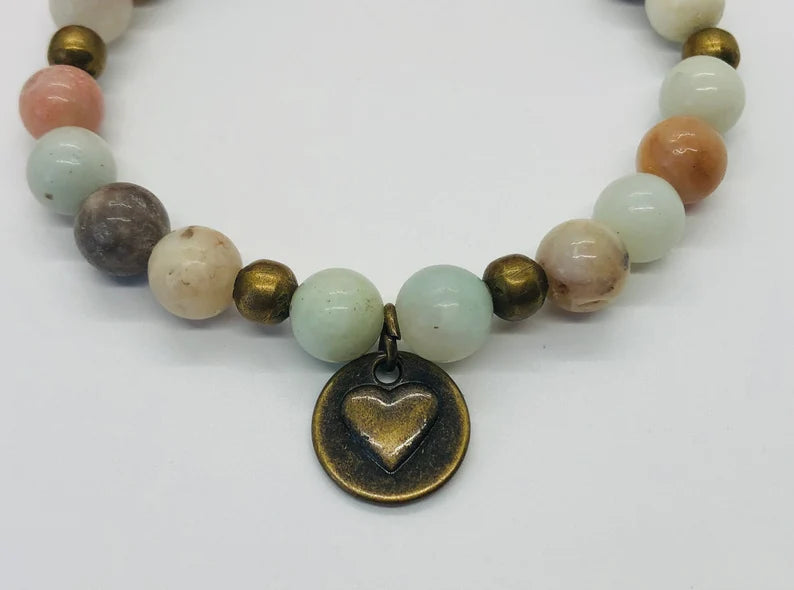 Love Charm, Gemstone Beaded Bracelet