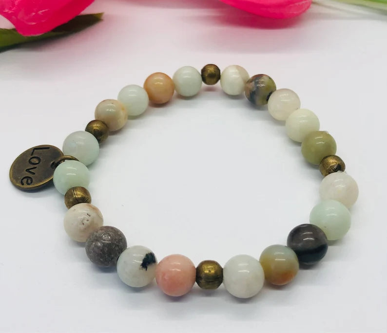 Love Charm, Gemstone Beaded Bracelet