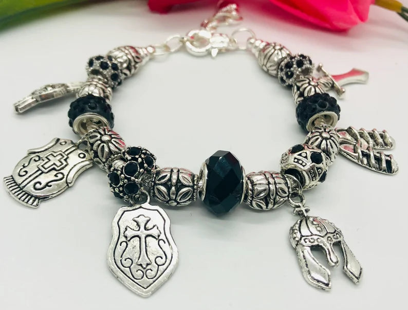 Armor of God Charm Bracelet, Black