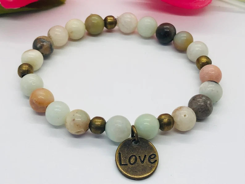 Love Charm, Gemstone Beaded Bracelet