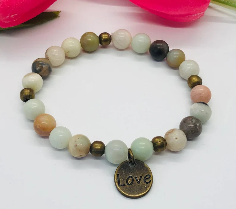 Love Charm, Gemstone Beaded Bracelet