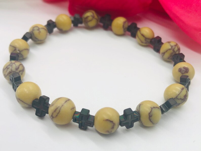 Hematite Cross Beaded Bracelet