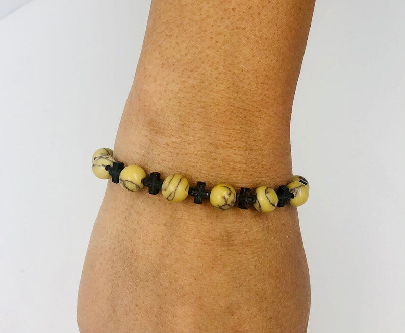 Hematite Cross Beaded Bracelet