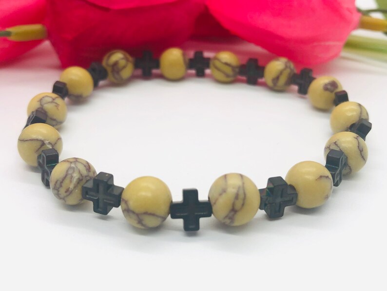 Hematite Cross Beaded Bracelet