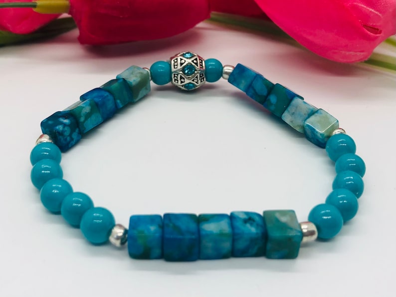 Boho Aqua Beaded Stretch Bracelet