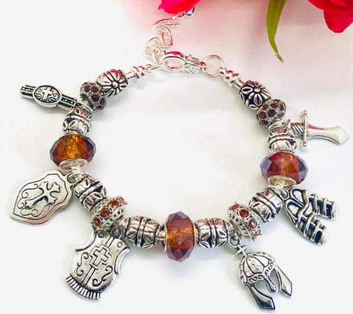 Armor of God Charm Bracelet, Brown