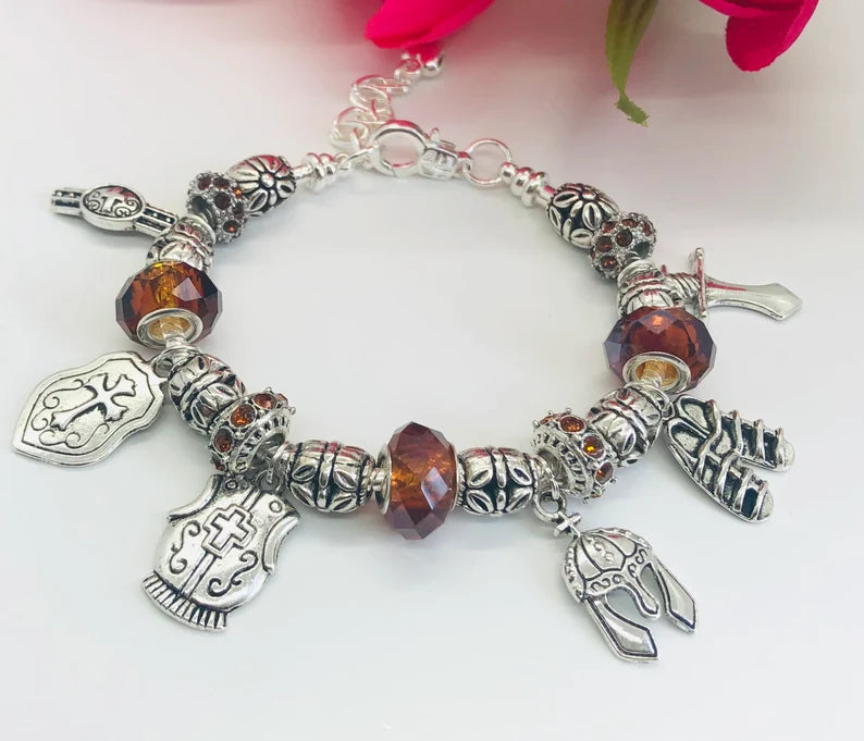 Armor of God Charm Bracelet, Brown