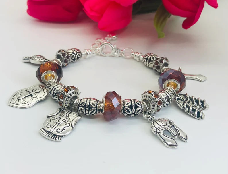 Armor of God Charm Bracelet, Brown