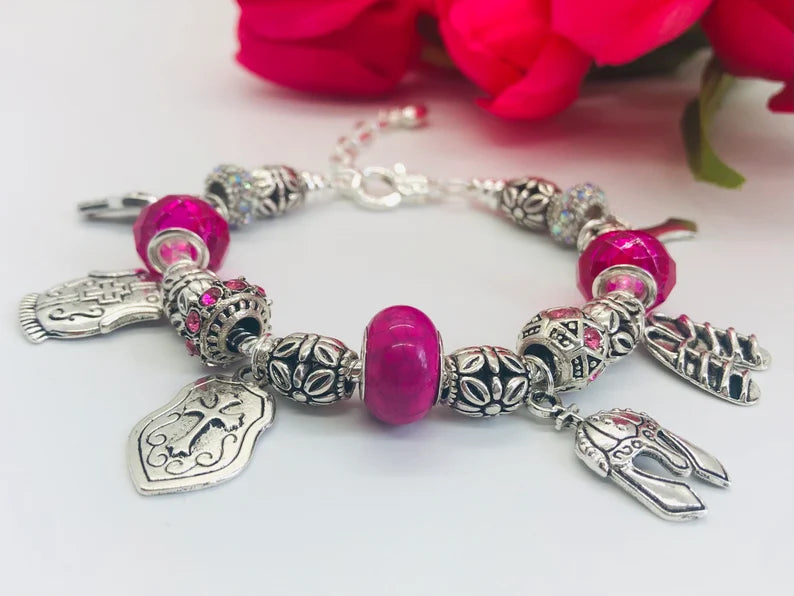 Armor of God Charm Bracelet, Magenta