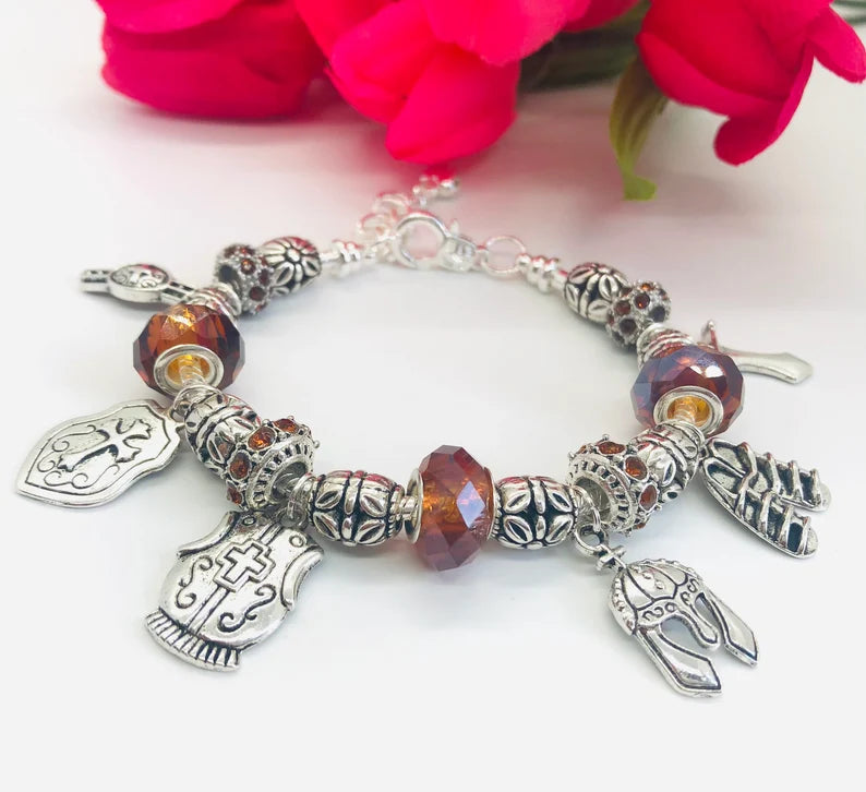 Armor of God Charm Bracelet, Brown