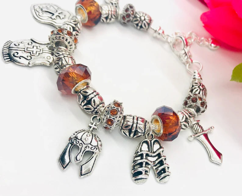 Armor of God Charm Bracelet, Brown