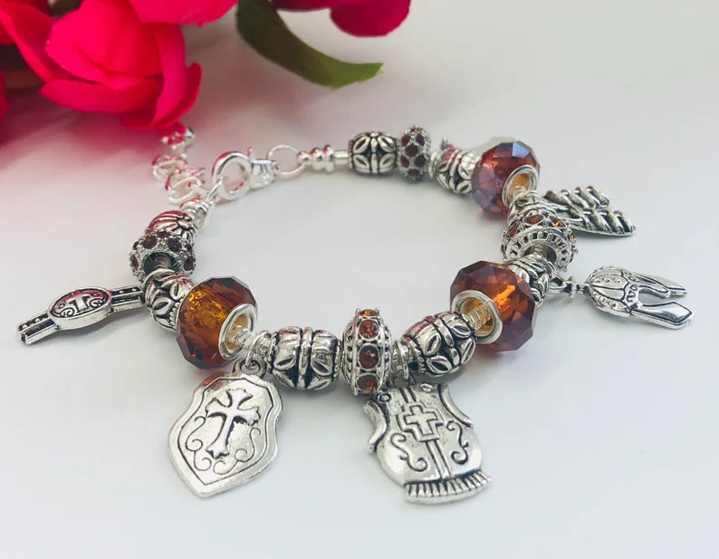 Armor of God Charm Bracelet, Brown
