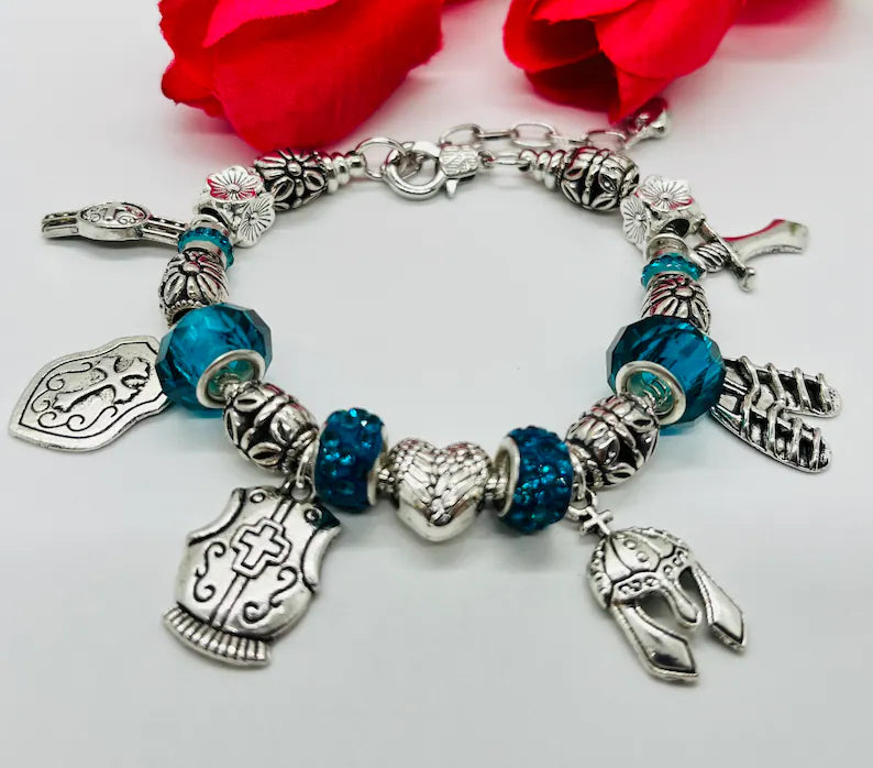 Armor of God Charm Bracelet, Dark Blue