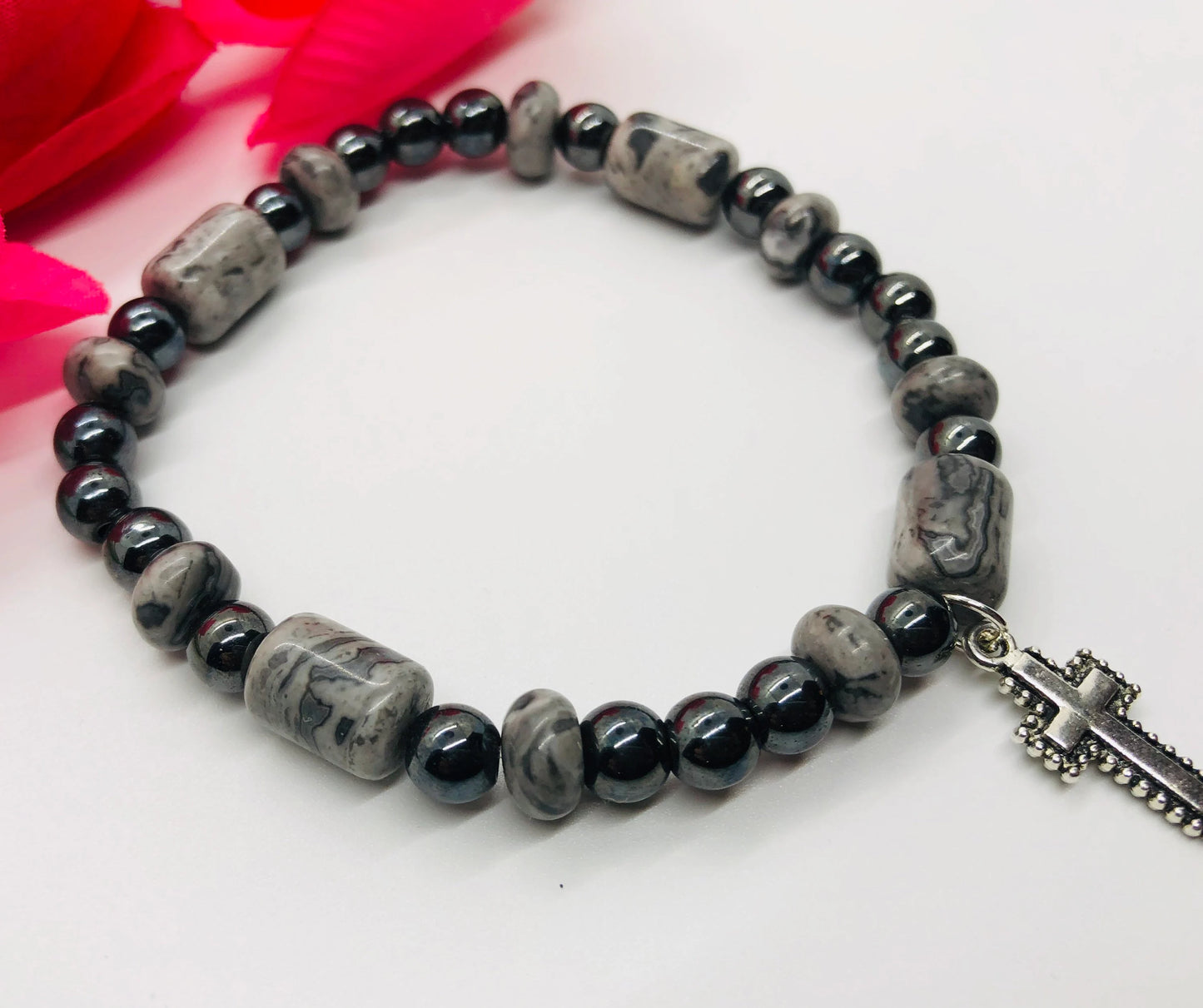 Tibetan Cross Beaded Charm Bracelet