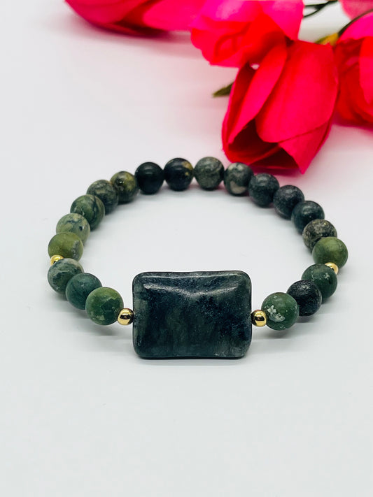 Green Gemstone Beaded Stretch Bracelet