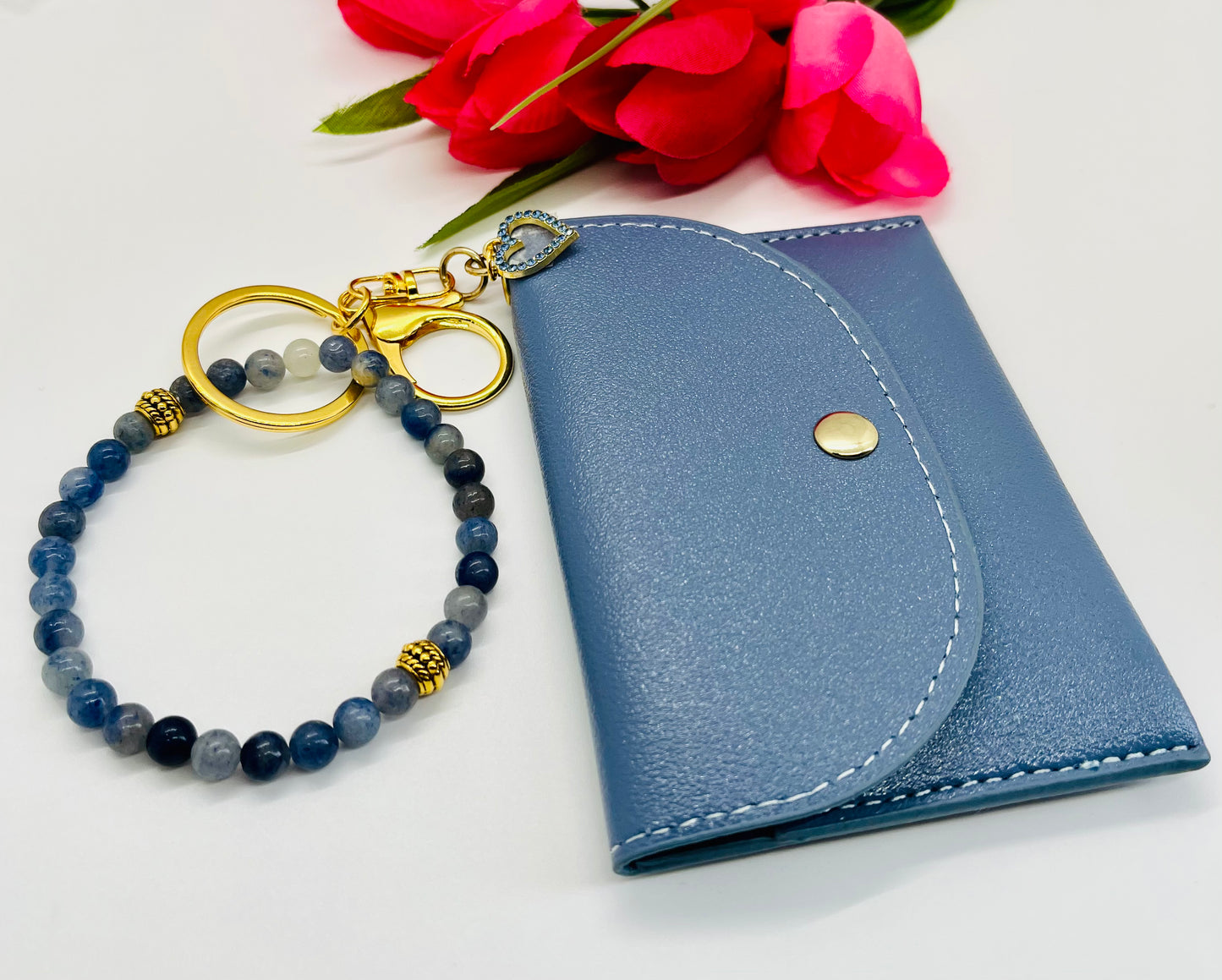 Keychain Wallet With Wristlet Beaded Bracelet