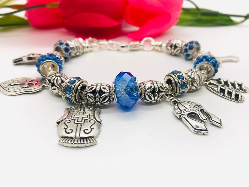 Armor of God Charm Bracelet, Indigo Blue