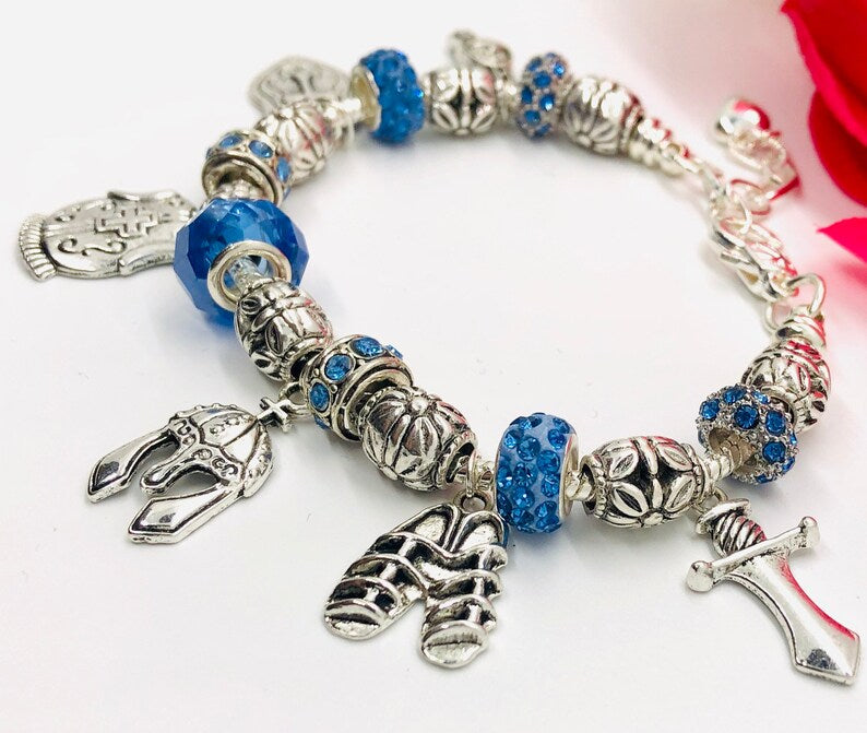 Armor of God Charm Bracelet, Indigo Blue