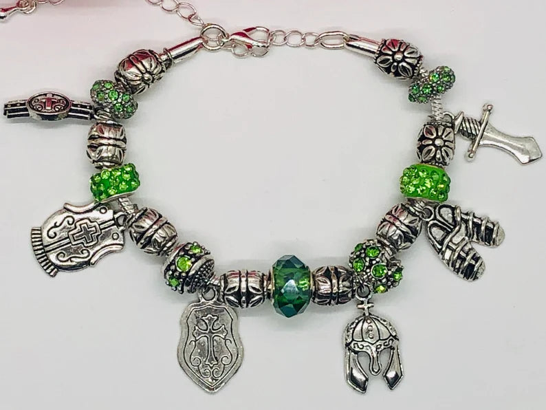 Armor of God Charm Bracelet, Lime Green