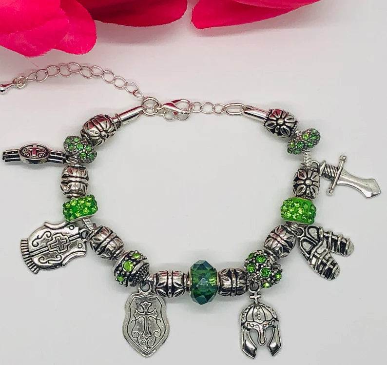 Armor of God Charm Bracelet, Lime Green