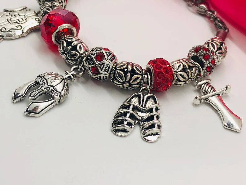 Armor of God Charm Bracelet, Red