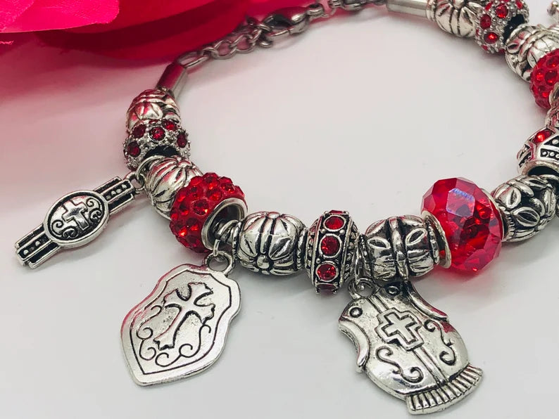 Armor of God Charm Bracelet, Red