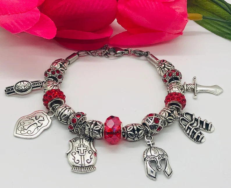 Armor of God Charm Bracelet, Red