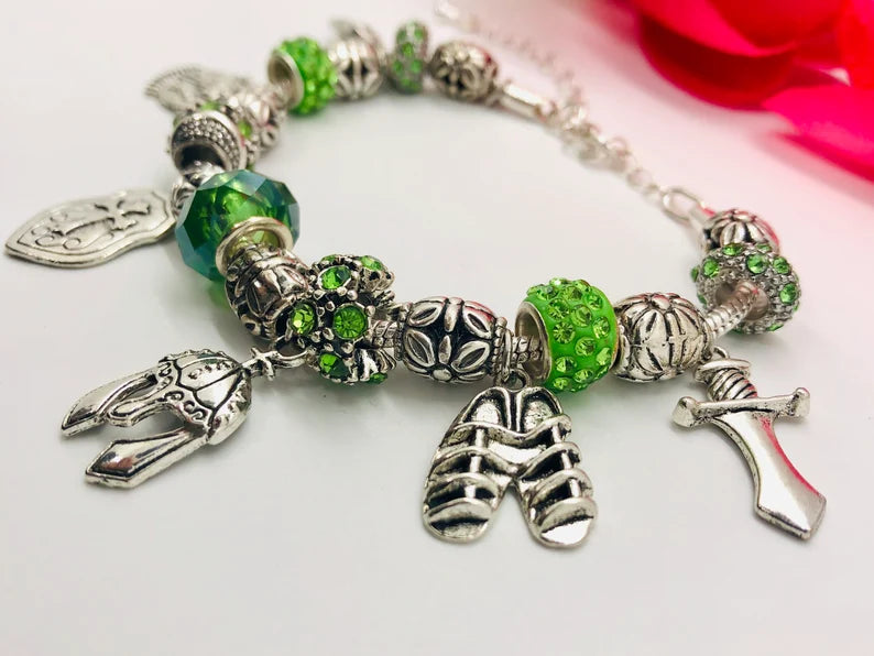 Armor of God Charm Bracelet, Lime Green