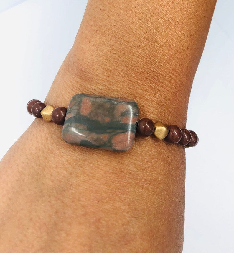 Brown Marble Beaded Bracelet