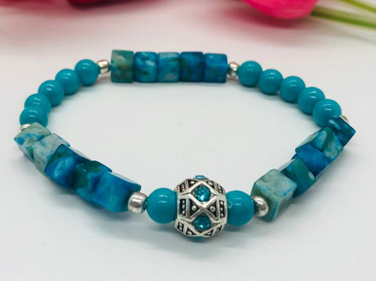 Boho Aqua Beaded Stretch Bracelet
