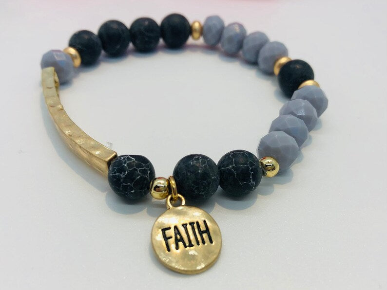 Faith Charm Beaded Bracelet