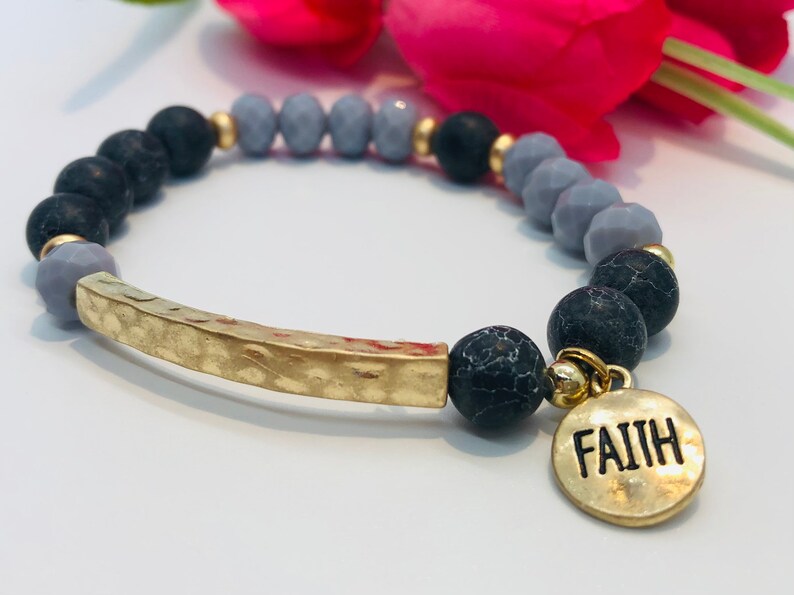 Faith Charm Beaded Bracelet