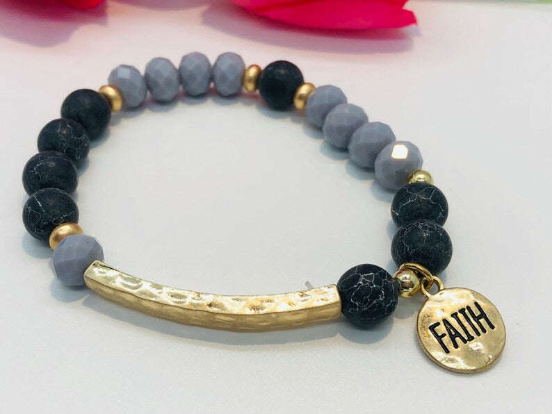 Faith Charm Beaded Bracelet