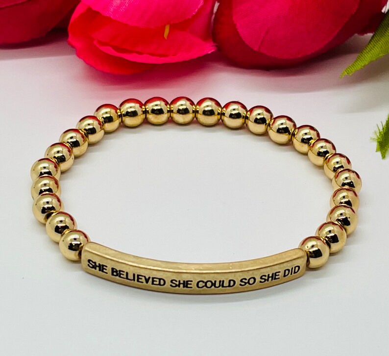 Inspirational Quote, Beaded Stretch Bracelet