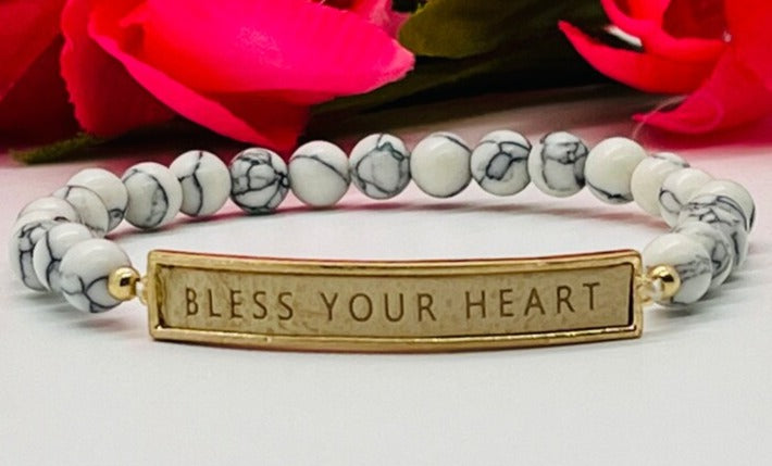 Inspirational White Marble Beaded Bracelet