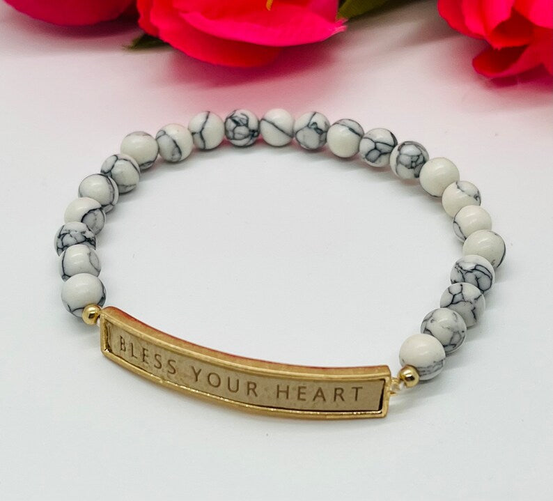 Inspirational White Marble Beaded Bracelet