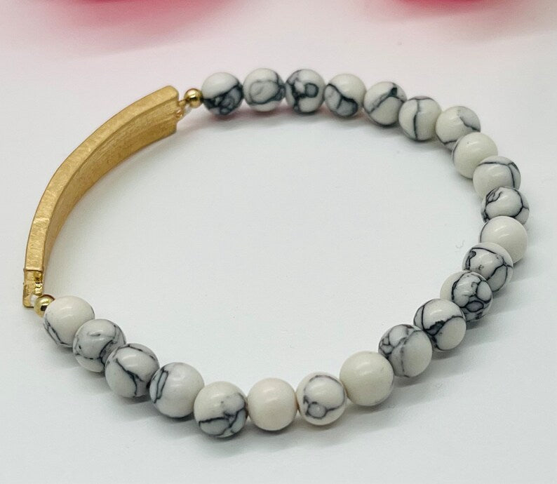 Inspirational White Marble Beaded Bracelet