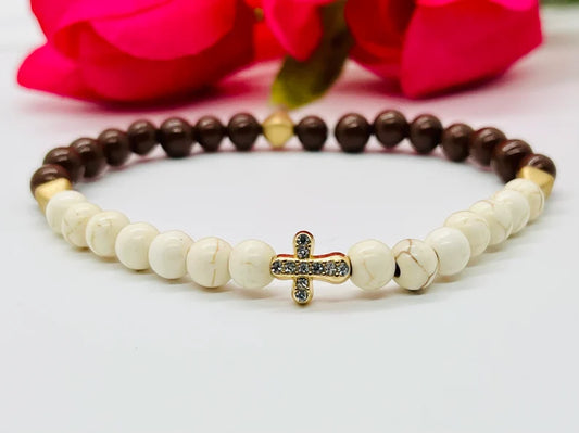 Bling Sideway Cross Beaded Bracelet