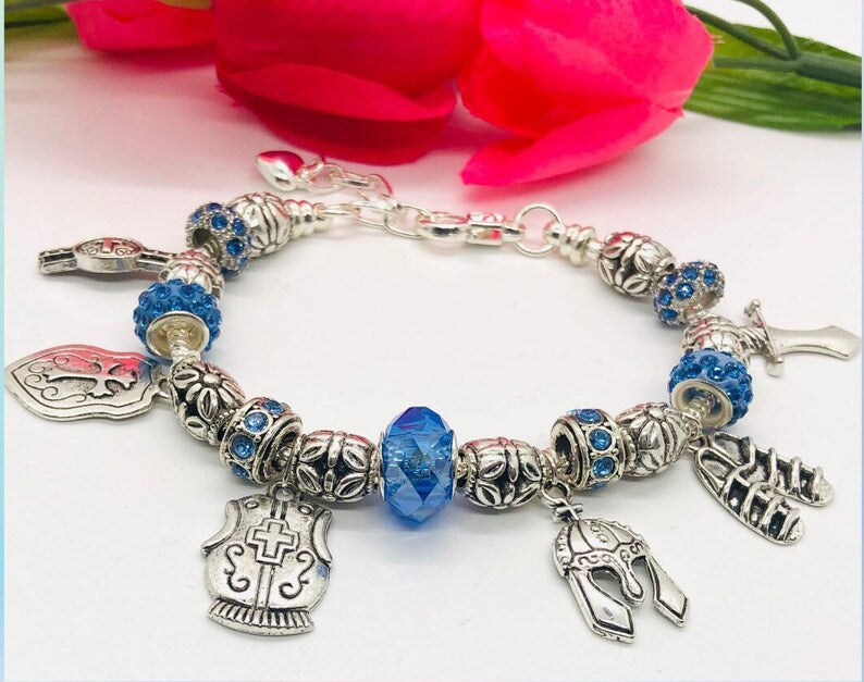 Armor of God Charm Bracelet, Indigo Blue